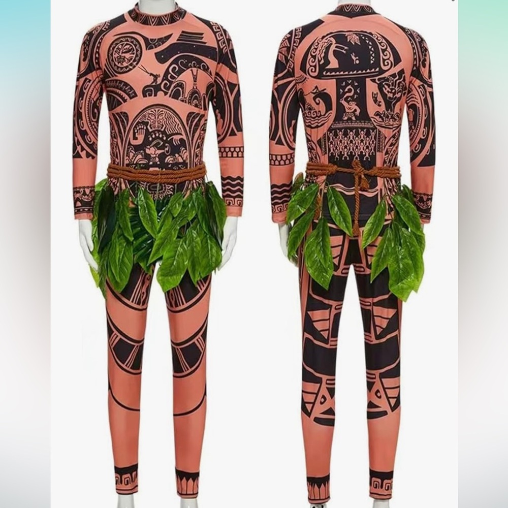 Maui from Moana Tribal Print Costume Set with Leaf Skirt